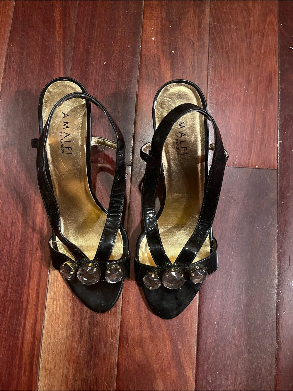 AMALFI Black Slingback Heeled Sandals with Crystal Accents. Size 10.